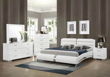 <h6>(COA) </h6><h3>  JEREMAINE 5-PIECE QUEEN BEDROOM SET GLOSSY WHITE</h6>