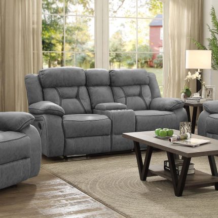 <h6>(COA)</h6><h3>HIGGINS PILLOW TOP ARM MOTION LOVESEAT WITH CONSOLE GREY