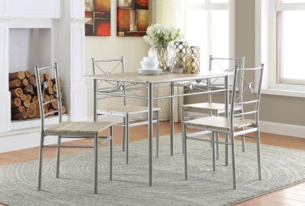 <h6>(COA) </h6><h3> ANNA FONTANA 5-PIECE RECTANGULAR DINING SET BRUSHED SILVER</h3>