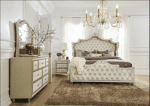 California King Upholstered Tufted Bedroom Set Ivory And Camel