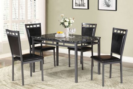 5-Pc Black Dining Set with Faux Marble Table - California