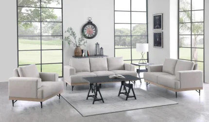 <h6>(COA) </h6><h3>KESTER 2-PIECE RECESSED TRACK ARM LIVING ROOM SET BEIGE </h6>