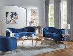 Sophia Camel Back Living Room Set in Blue - Best Furniture in CA