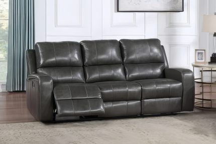 <h6>(NEW) </h6><h3>LINTON LEATHER SOFA W/ DUAL RECLINER-GRAY